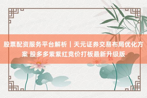 股票配资服务平台解析|天元证券交易布局优化方案 股多多紫紫红竞价打板最新升级版